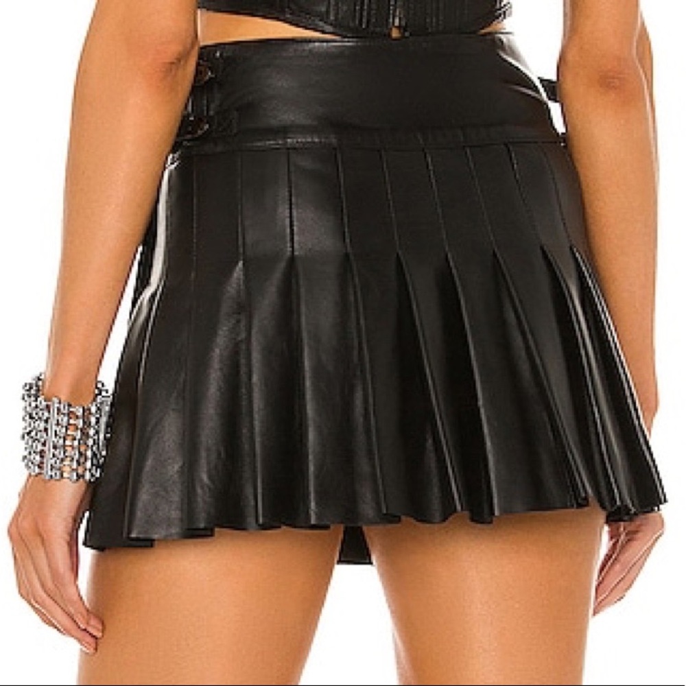 NWT DUNDAS X REVOLVE Pleated Leather Wrap Skirt in Black - Picture 5 of 14